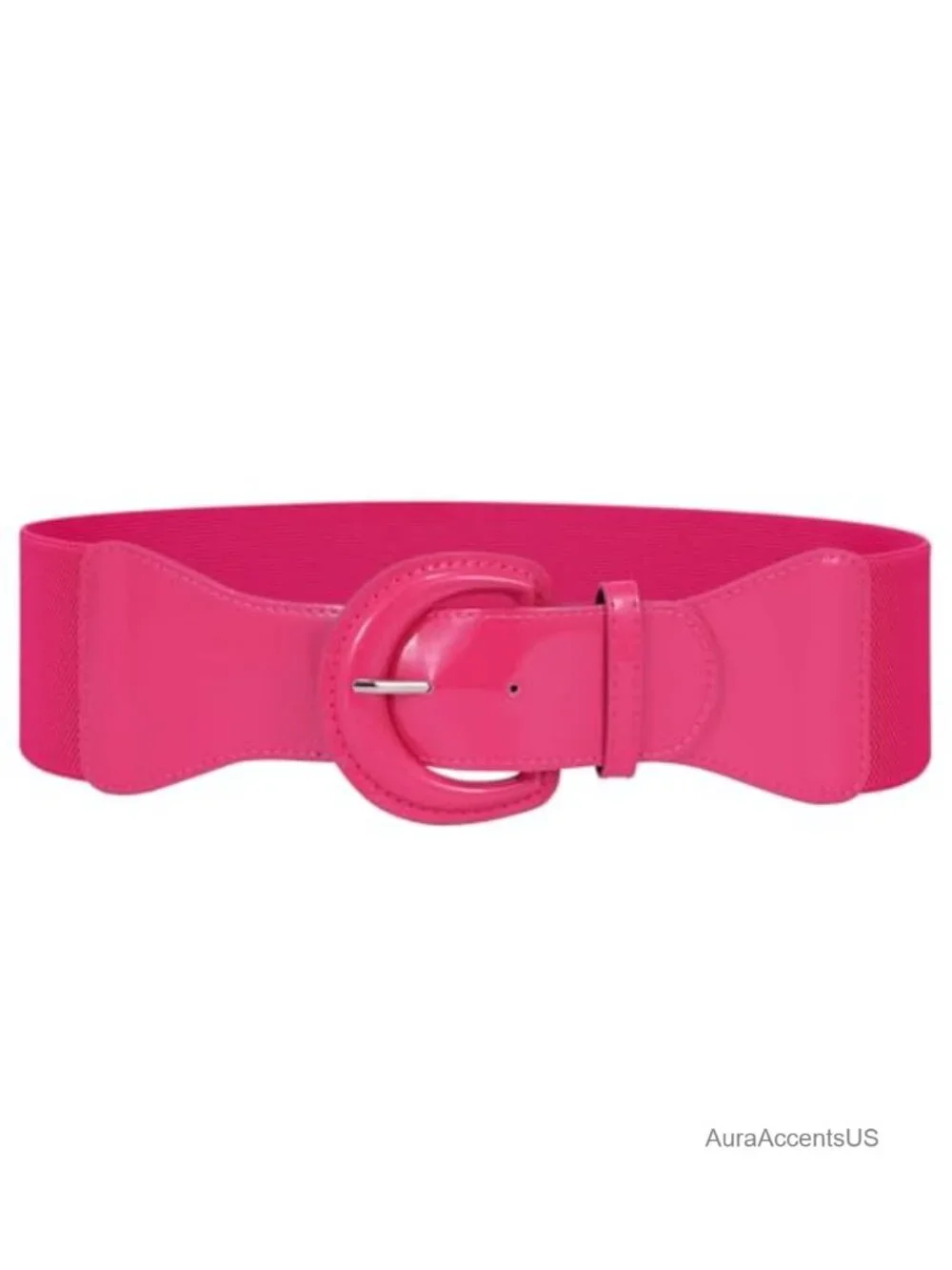 Vintage Chunky Buckle Wide Stretch Belt Patent Leather Elastic Waist Belt for